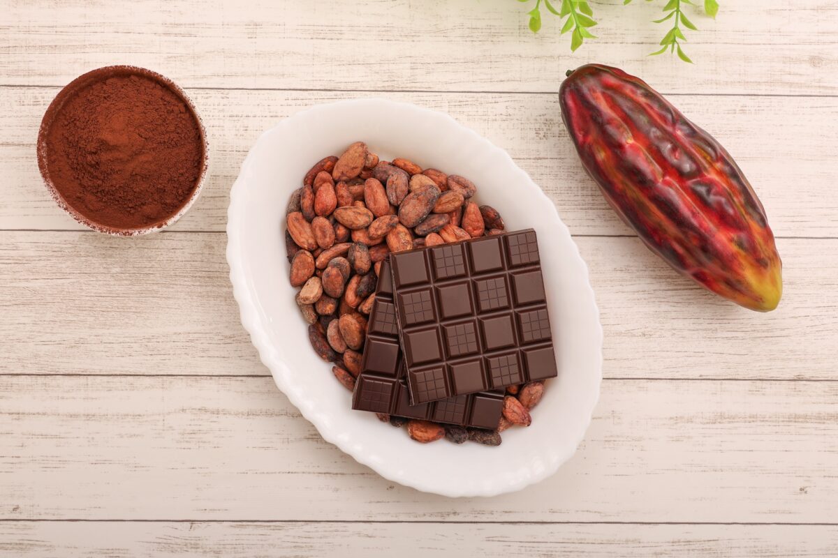 チョコレートとカカオビーンズ